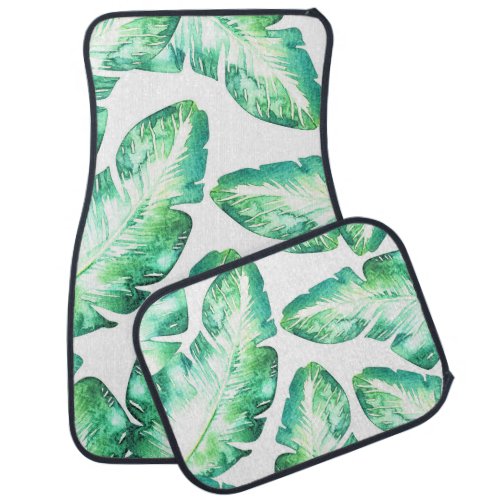 Beachy White  Green Tropical Palm Leaves Chic Car Mat