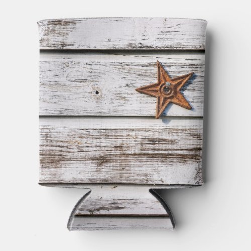 Beachy white planks with stars on can cooler