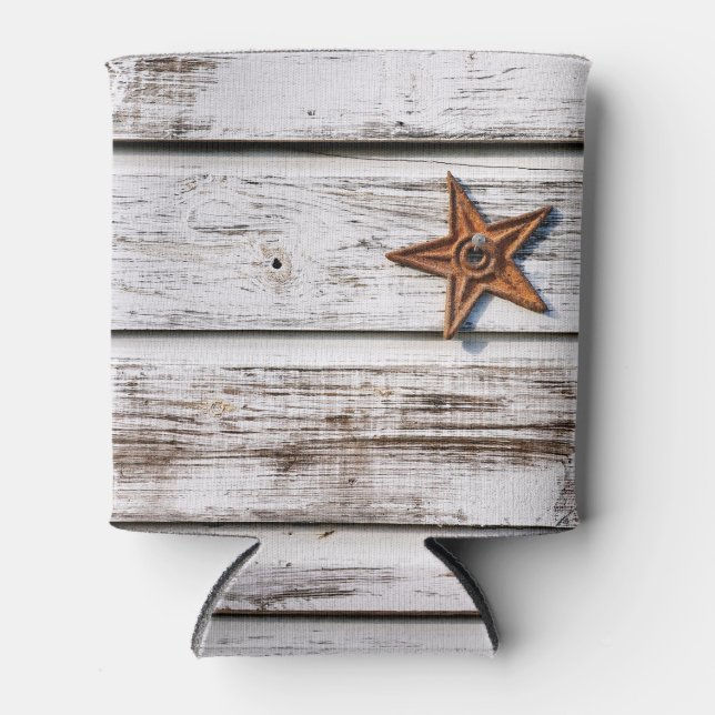 Beachy white planks with stars on can cooler (Front)