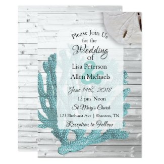Beachy White Washed Wood Wedding invitations