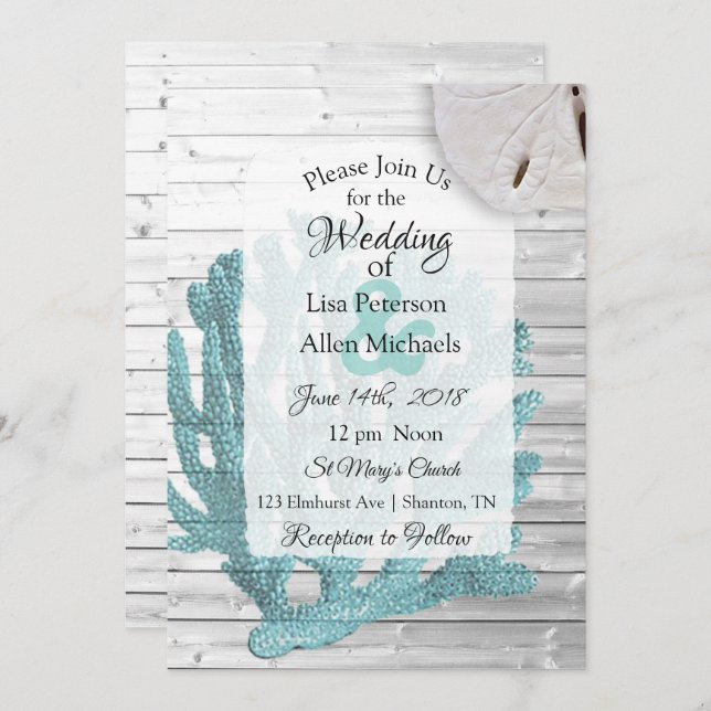 Beachy White Washed Wood  Wedding invitations (Front/Back)