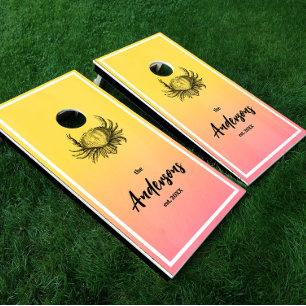 Beachy Yellow Pink Twilight Gradient Crab Cornhole Set