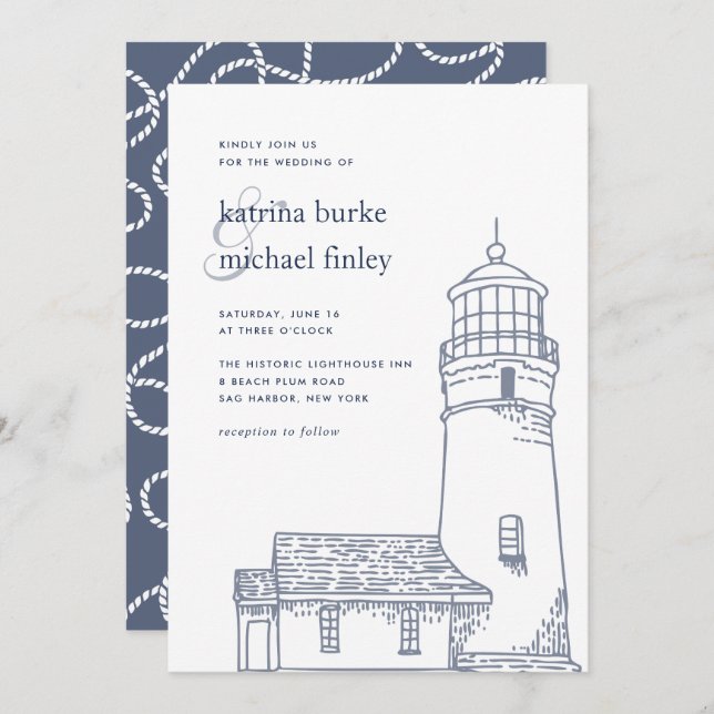 Beacon | Nautical Lighthouse Wedding Invitation (Front/Back)