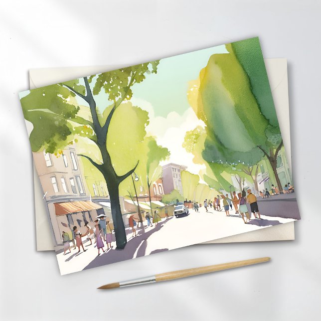 Beacon Street Summer | Boston, MA Watercolor Card (Creator Uploaded)