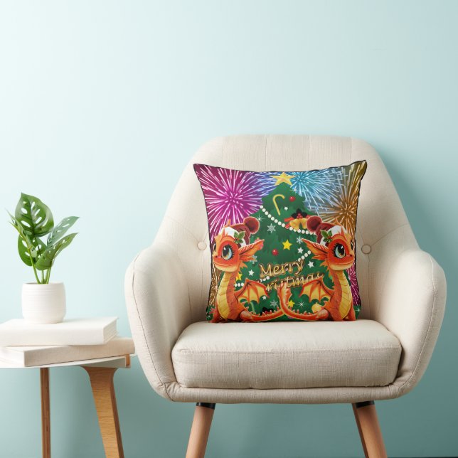 Bead Dragon Christmas  Throw Pillow (Chair)