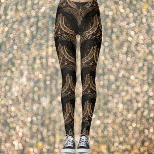 Bead Look ART DECO 1920s Era: Black & Gold Leggings