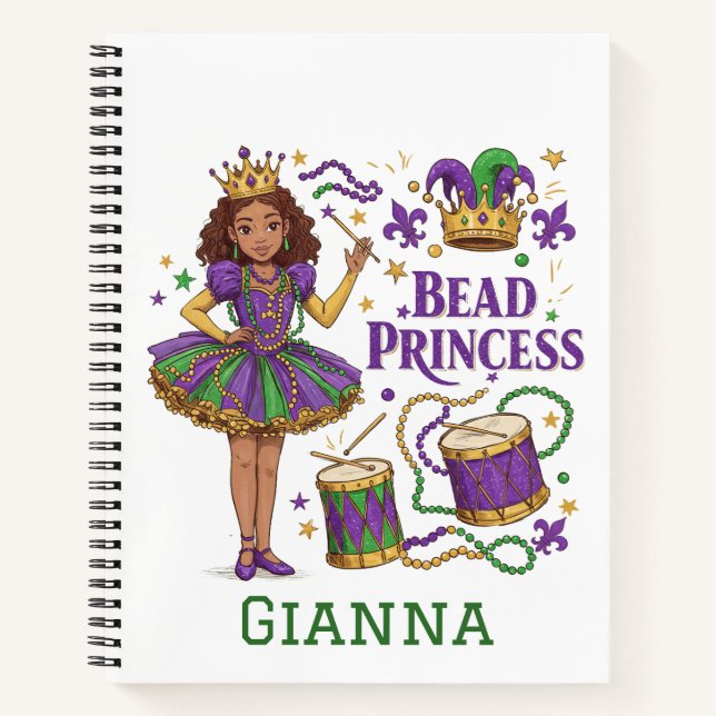Bead Princess Personalized Text - Mardi Gras Notebook (Front)