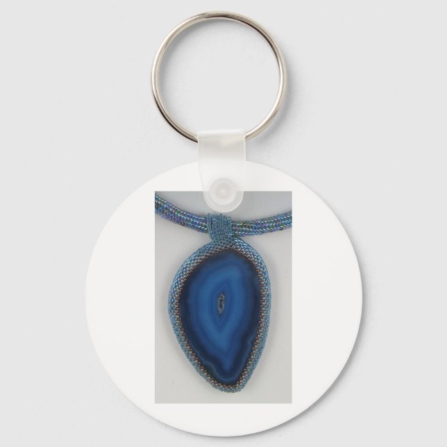 Beaded Blue Agate Keychain (Front)