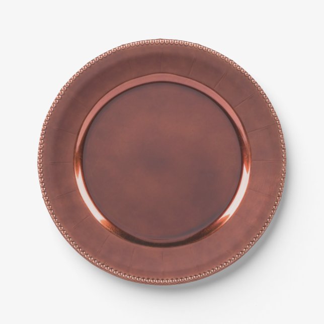 Beaded-edge faux copper/rose gold design paper plates (Front)