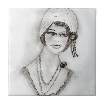Beaded Flapper Girl Ceramic Tile by BlayzeInk at Zazzle