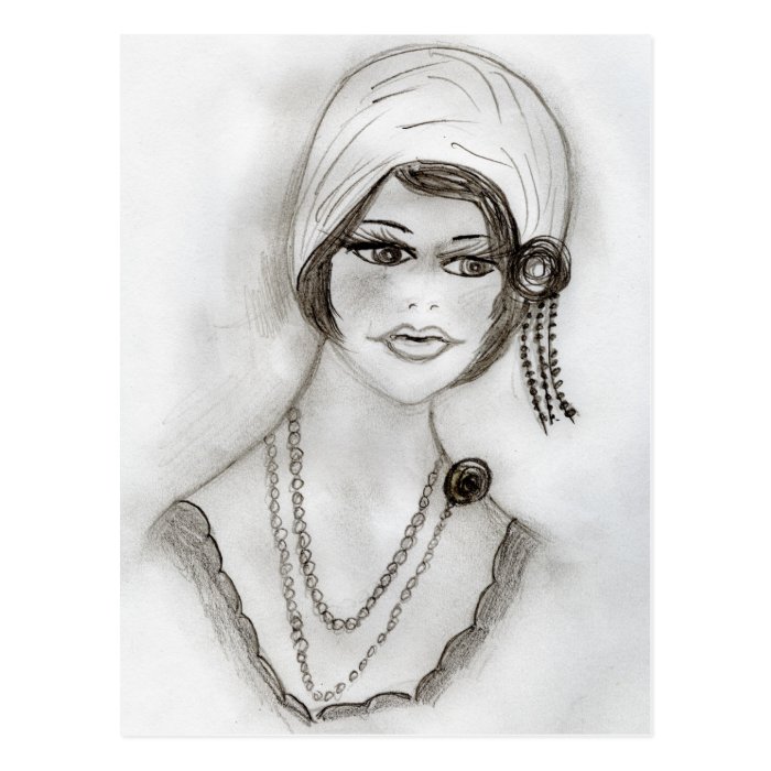 Beaded flapper girl post card