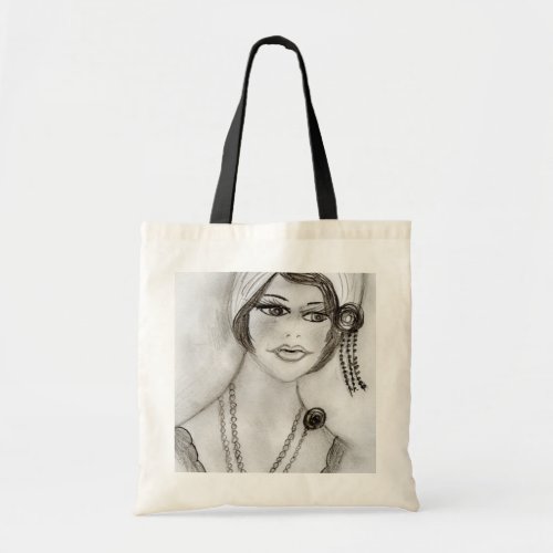 Beaded Flapper Girl Tote Bag