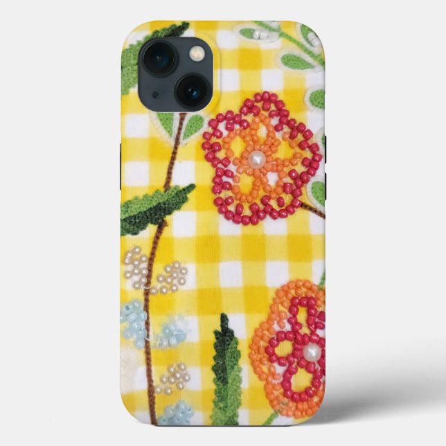 Beaded Flower Pattern On Gingham Case-Mate iPhone Case (Back)
