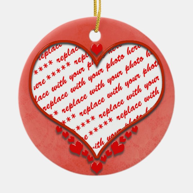 Beaded Heart Photo Frame Ceramic Ornament (Front)