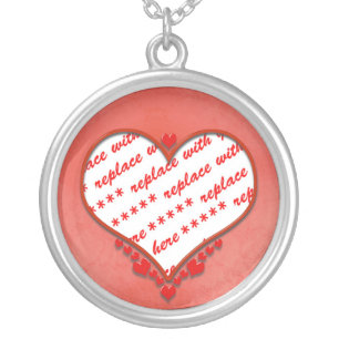 Beaded Heart Photo Frame Silver Plated Necklace