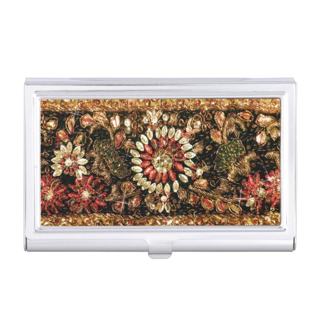 Beaded Indian Saree Photo Business Card Holder (Front)