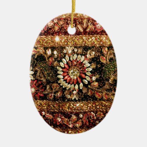 Beaded Indian Saree Photo Ceramic Ornament