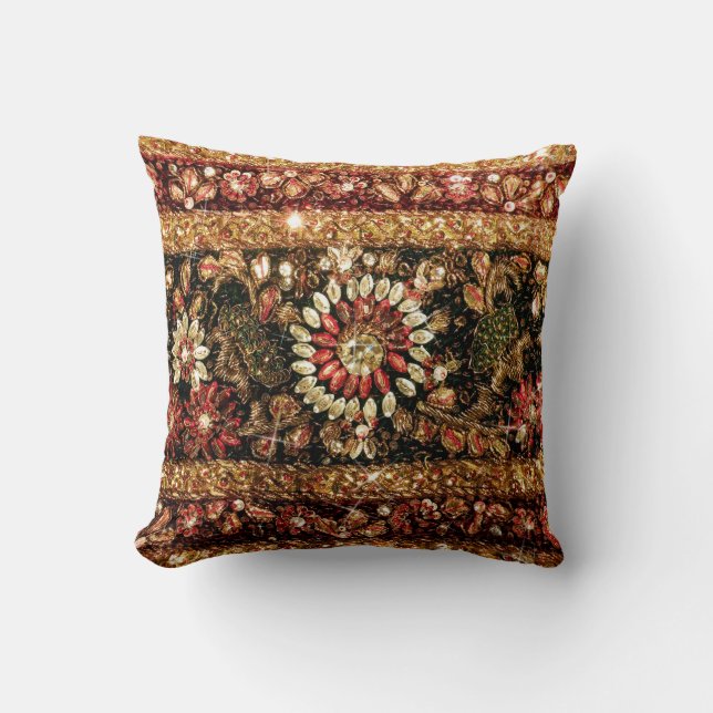 Beaded Indian Saree Photo Throw Pillow (Front)
