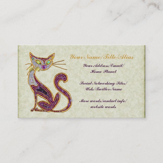 Beaded-Look Jewel Art Cat Business Card (Front)
