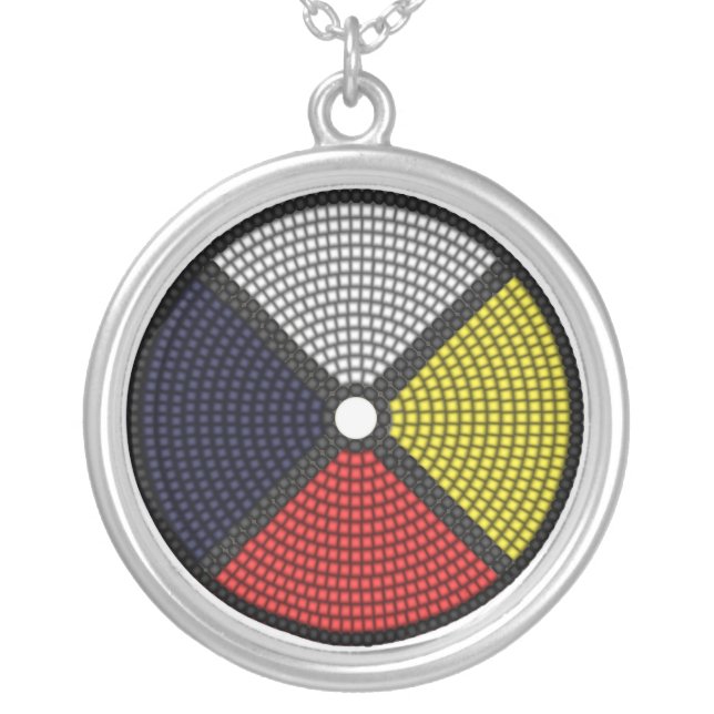 Beaded Medicine Wheel Silver Plated Necklace (Front)