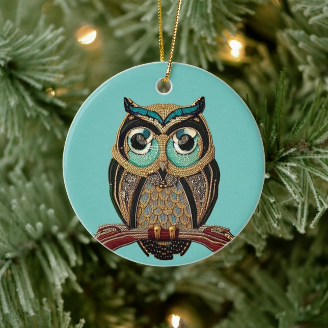Beaded Owl 1920s Art Deco Style - own text on back Ceramic Ornament (Tree)