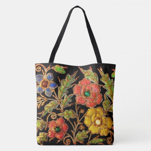 Beaded Victorian Flowers Tote Bag