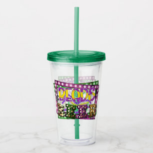 Beads and Bear Mardi Gras Purple Green Acrylic Tumbler