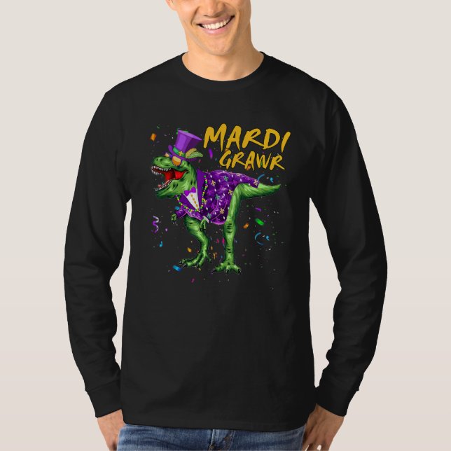 Beads And Bling T Rex Dinosaur Mardi Gras Costume T-Shirt (Front)
