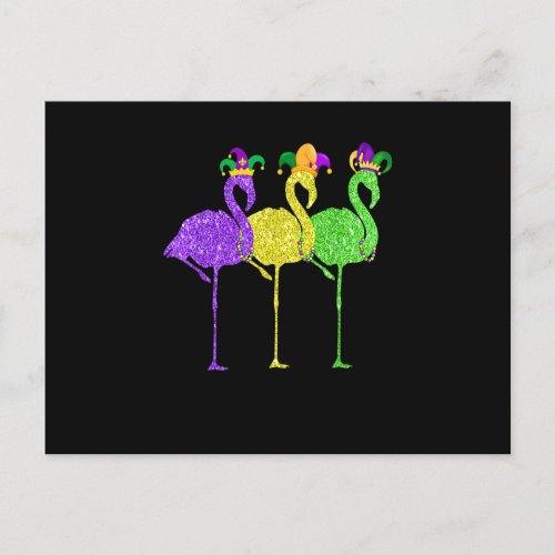 Beads and Blings Vintage Flamingo Mardi Gras Postcard