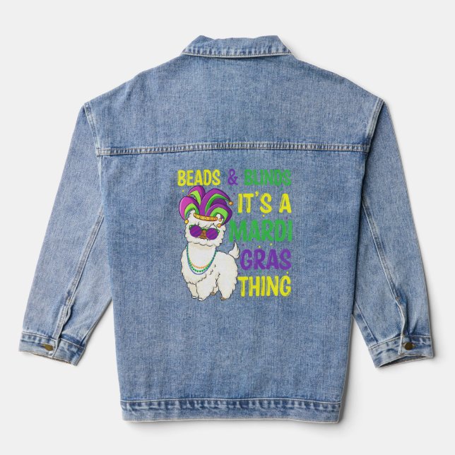 Beads And Mask Mardi Gras Llama Alpaca For Men Wom Denim Jacket (Back)