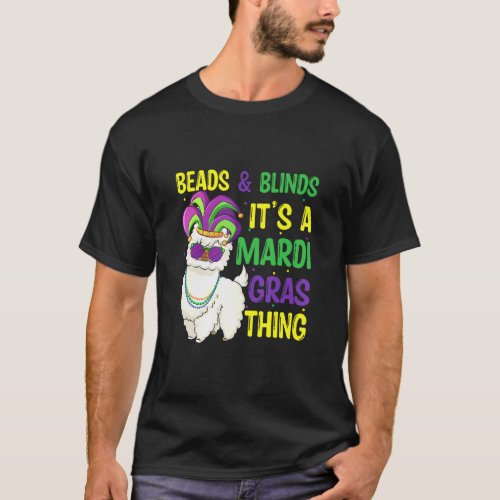 Beads And Mask Mardi Gras Llama Alpaca For Men Wom T_Shirt