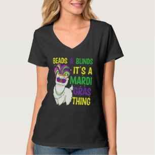 Beads And Mask Mardi Gras Llama Alpaca For Men Wom T-Shirt