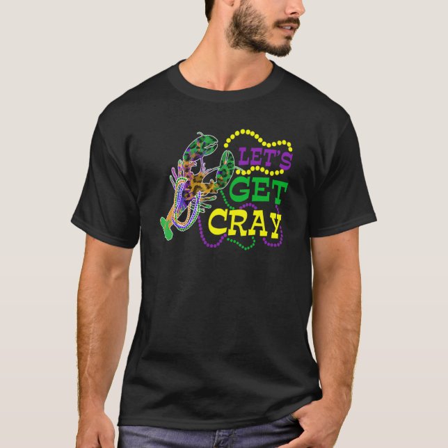 Beads Bling Let's Get Cray Dabbing Crawfish Mardi  T-Shirt (Front)