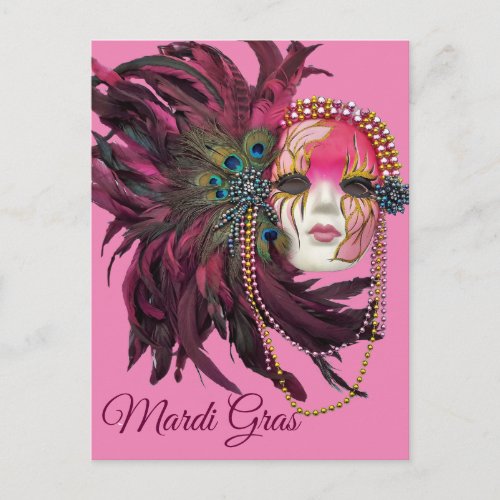 Beads Feathers and Mardi Gras Mask Postcard
