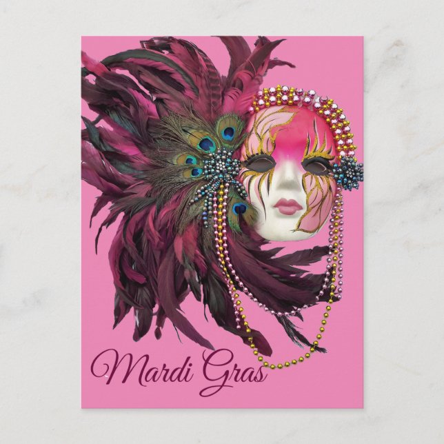 Beads, Feathers and Mardi Gras Mask Postcard (Front)