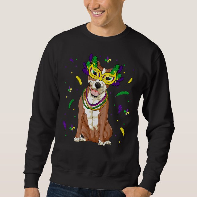 Beads  Mask Pitbull Mardi Gras Pit Bull Dog Mom Da Sweatshirt (Front)