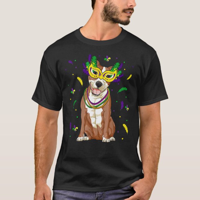 Beads  Mask Pitbull Mardi Gras Pit Bull Dog Mom Da T-Shirt (Front)