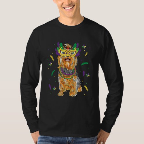Beads  Mask Yorkshire Terrier Mardi Gras Dog Mom  T_Shirt