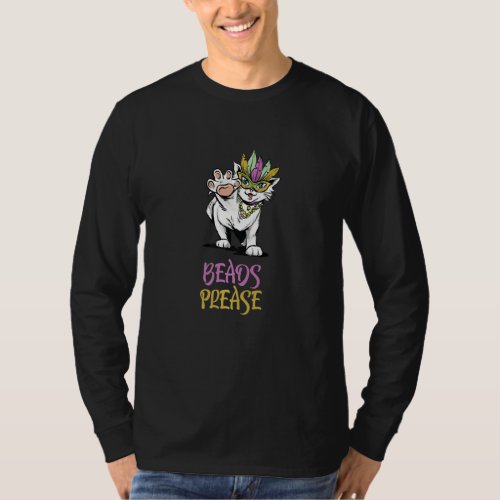 Beads Pleace Mardi Gras Cat Mask Costume Holiday K T_Shirt