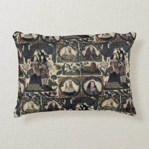 Beadwork Embroidery Charles II and his Queen Accent Pillow