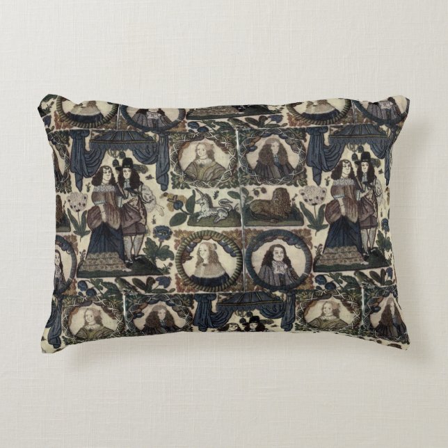 Beadwork Embroidery Charles II and his Queen Accent Pillow (Front)