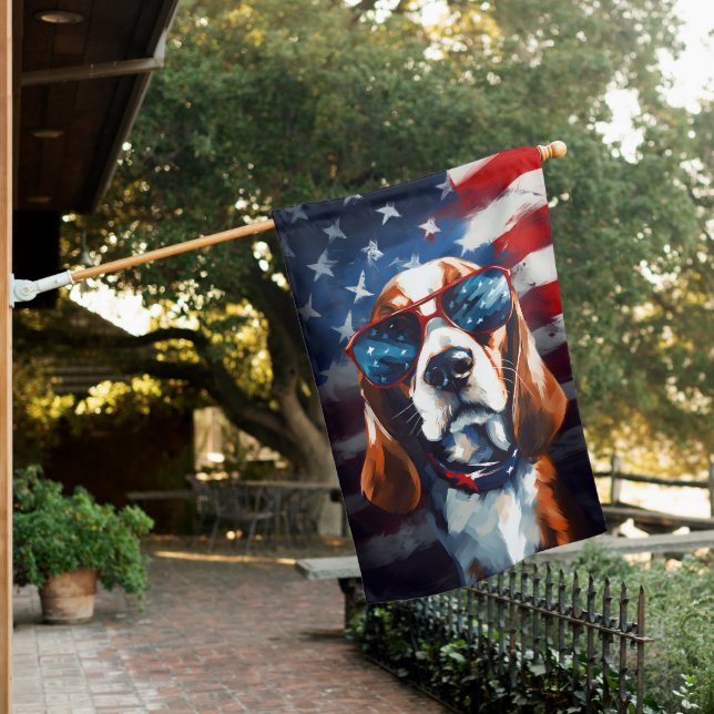 Beagle 4th of July Independence day House Flag (In SItu)