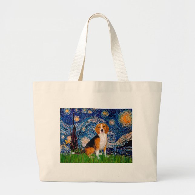 Beagle 7 - Starry Night Large Tote Bag (Front)