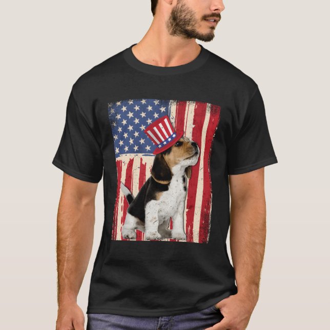 Beagle American Usa Flag Patriotic 4Th Of July T-Shirt (Front)