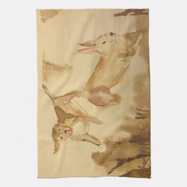 Beagle and Bunny Kitchen Towel (Vertical)