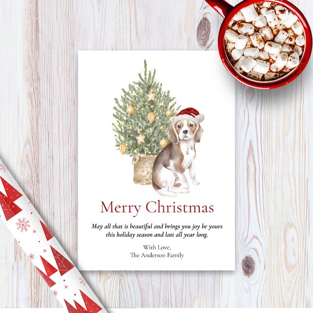 Beagle and Christmas Tree Pet Dog Holiday Card (Creator Uploaded)