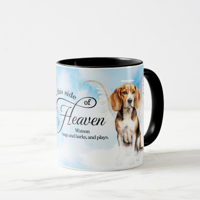 Beagle Angel Dog in Heaven Personalized Memorial Mug (Front Right)
