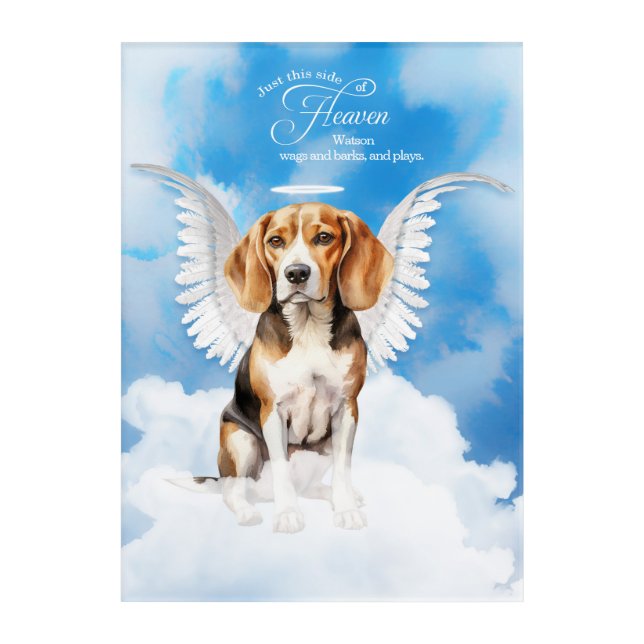 Beagle Angel Dog Personalized Pet Memorial Acrylic Print (Front)