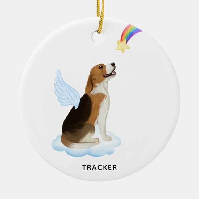 Beagle Angel Personalized Pet Dog Memorial Ceramic Ornament (Front)