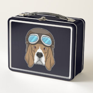 Beagle as Pilot with Pilot hat Metal Lunch Box